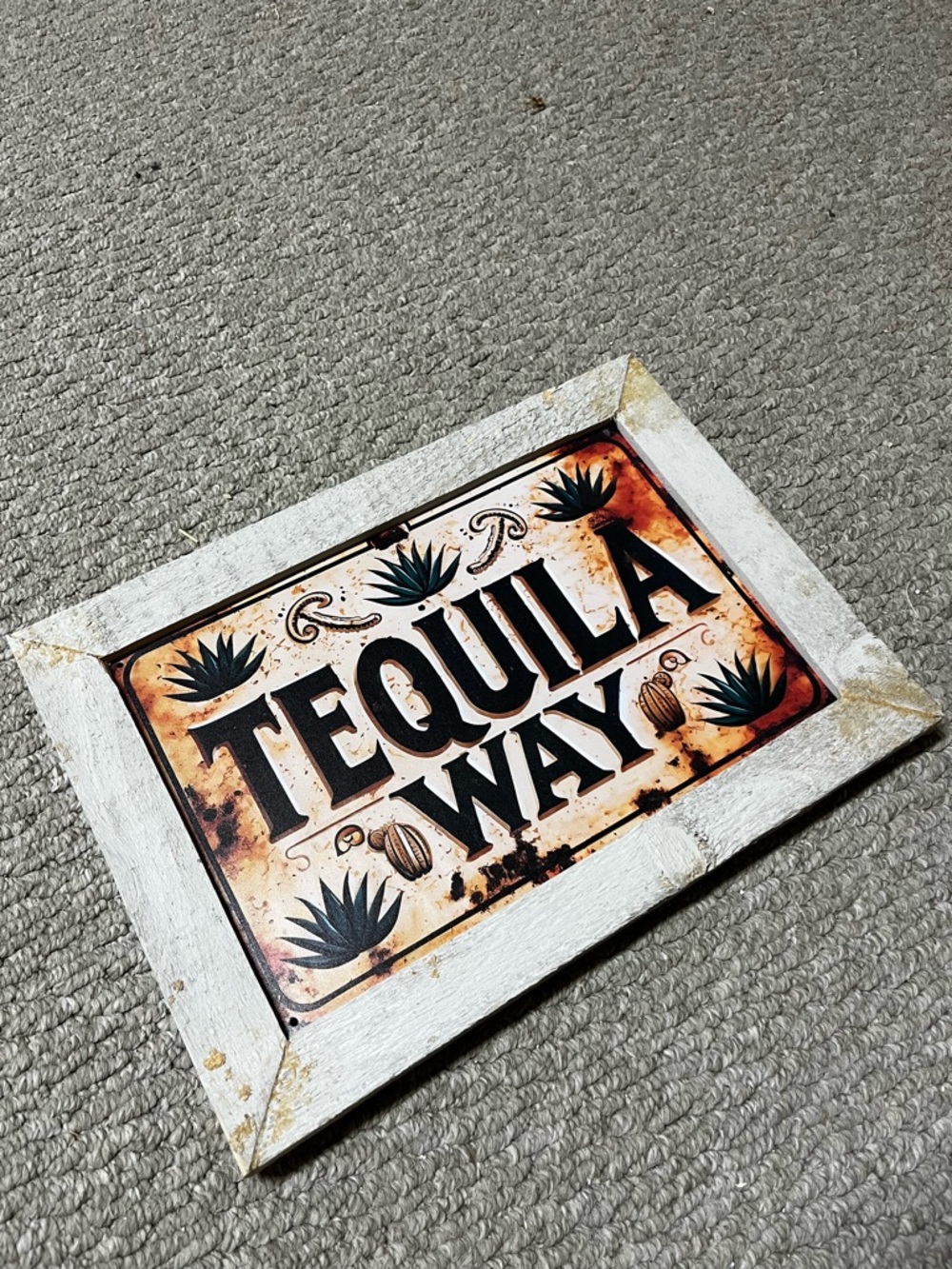 Tequila Way Rustic Wall Sign - White Frame